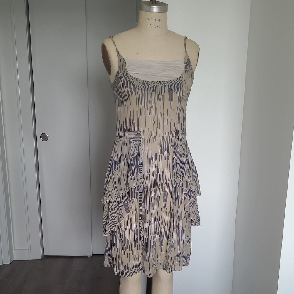 Chic Beige and Blue Strappy Mini Dress